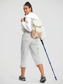 ISEEGZ  Women's Hiking Cargo Capris UPF 50+ Lightweight Quick Dry Cargo Capri Pants With 8 Pockets Workout Casual - 銀灰色 - 查看 4