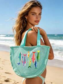 Multicolor Beach Sardine Pattern Multifunctional Zipper Tote Bag, Gift For Her/Him, Shell Bag, Conch Mesh Bag, Beach Bag, Conch Collection Mesh Bag, Shell Mesh Bag, Conch Tote Bag, Transparent Pencil Case, Tear-Resistant Transparent Bag, Office/School Travel Bag, Jewelry/Electronics Small Zipper Bag, Beach/Pool/Gym Wet/Dry Bag, Mesh Storage For Sand Toys And Shells, Graduation Gift, Birthday/Anniversary/Wedding/Holiday - Multicolor - View 6