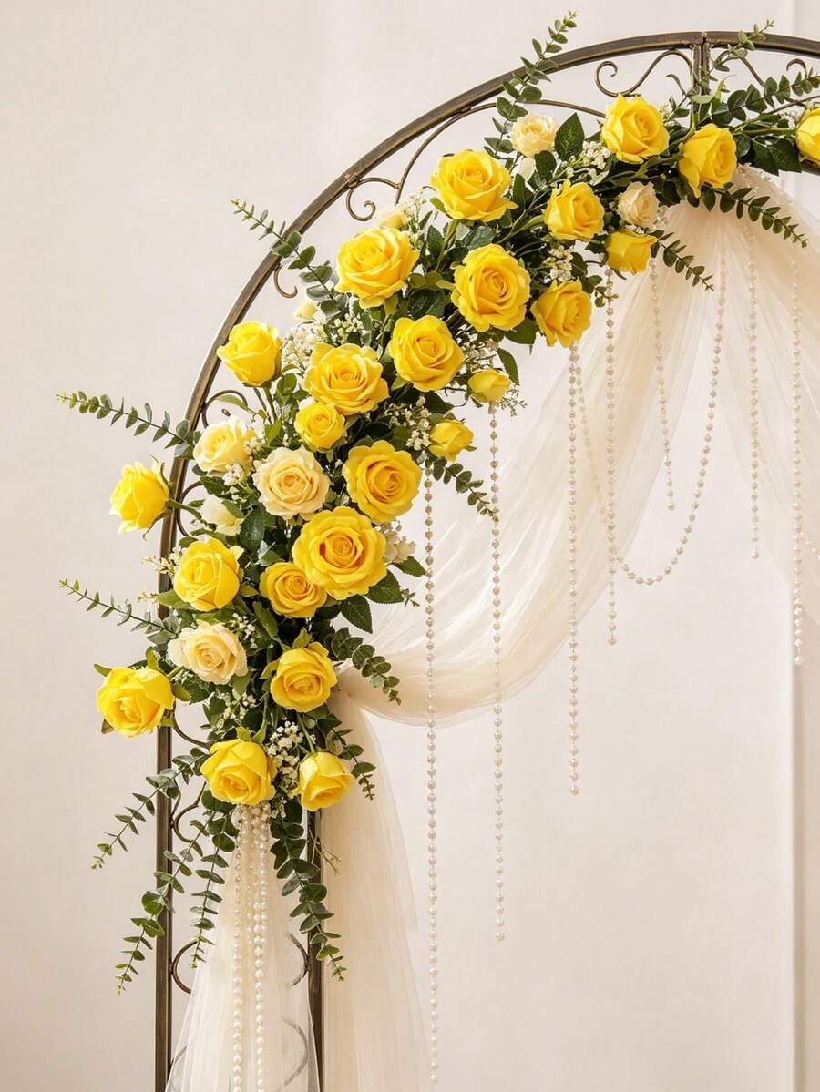 5pcs Burgundy Red Artificial Roses, Single Stem Artificial Flower Bridal Bouquet, Suitable For Birthday, Rose Floral Arrangement And Home Decor - Perfect Gift For Valentine's Day, Mother's Day And Birthday - Yellow - View 1