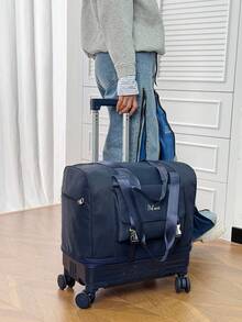 Foldable Travel Bag With Wheels And Telescopic Handle, Large Capacity Clothing Bag, Detachable Wheels And Handle Weekend Bag, Overnight Bag, Luggage Bag, Portable Cover, Rolling Bag, Short-Distance Business Travel Bag, Oxford Fabric Maternity Travel Bag, Suitable For Travel, Vacation, Back To School, Tourism, Dormitory, College Students, High School Students - Black - View 4