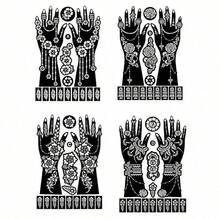 8pcs Reusable Henna Tattoo Stencils, Suitable For Hand And Body Painting, Floral Pattern, Temporary Tattoo Stencils, Sleeve Tattoo, Wedding Bridal Makeup - Multicolor - View 7