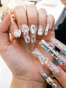 Best-Selling 12-Grid Flat Bottom Irregular Rhinestone Nail Art Decor, Iridescent Mixed Round Glass Rhinestones Nail Accessories - Baby Pink - View 2