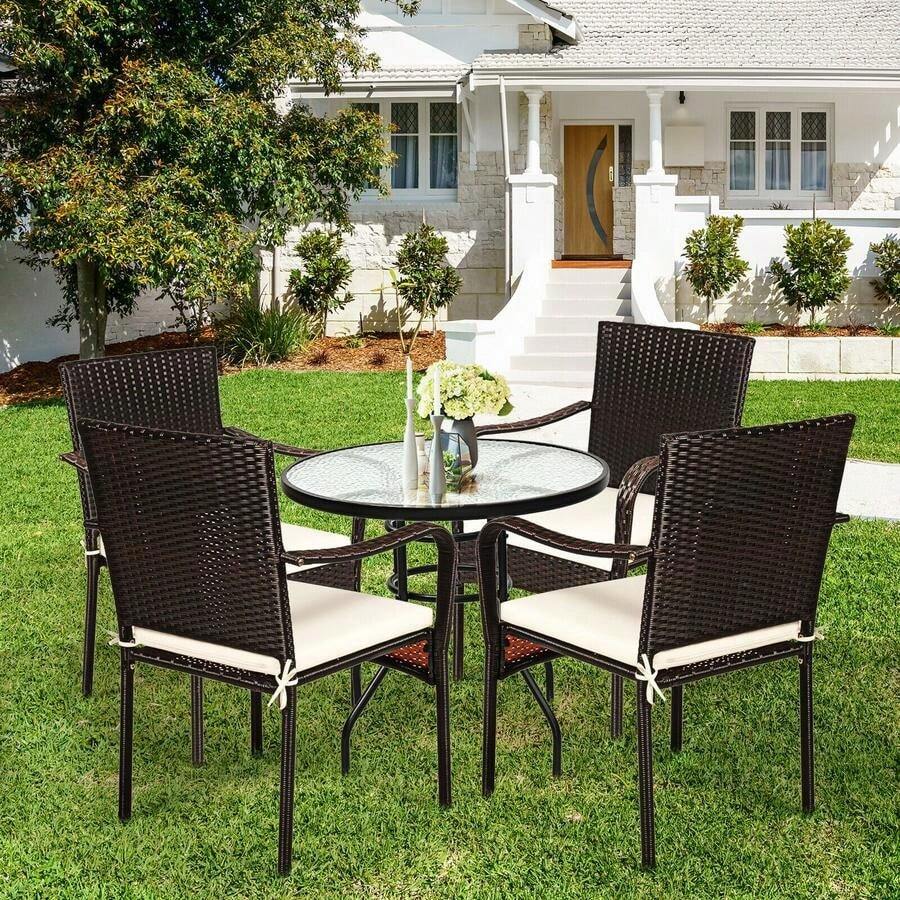 [Free Shipping] Set Of 4 Patio Rattan Stackable Dining Chair With Cushioned Armrest For Garden-XY254463 - FXCTKR161EPNQ0 - View 1