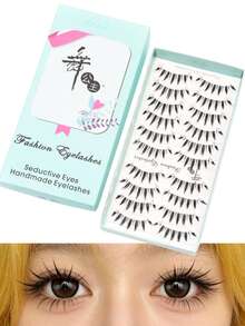 10 Pairs Japanese Manga Style Pointed Tail Transparent Invisible Stem False Eyelashes, Manga Little Devil Natural-Looking Eyelashes - 402-f - View 2