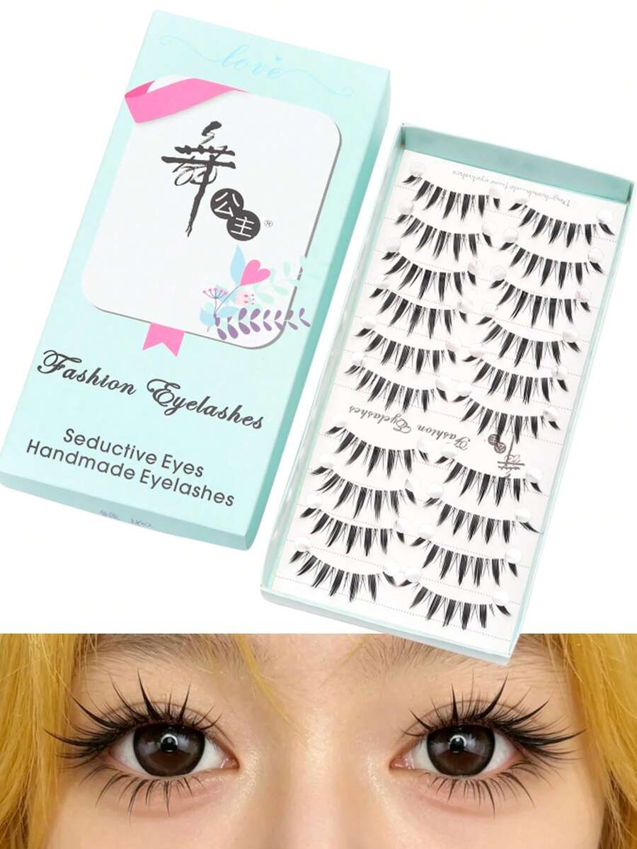 10 Pairs Japanese Manga Style Pointed Tail Transparent Invisible Stem False Eyelashes, Manga Little Devil Natural-Looking Eyelashes