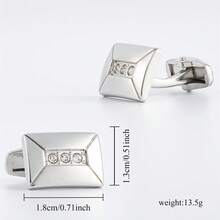 Smooth Rhinestone Inlaid Electroplated Silver Cufflinks, Men's French Shirt Cufflinks - Silver - View 10