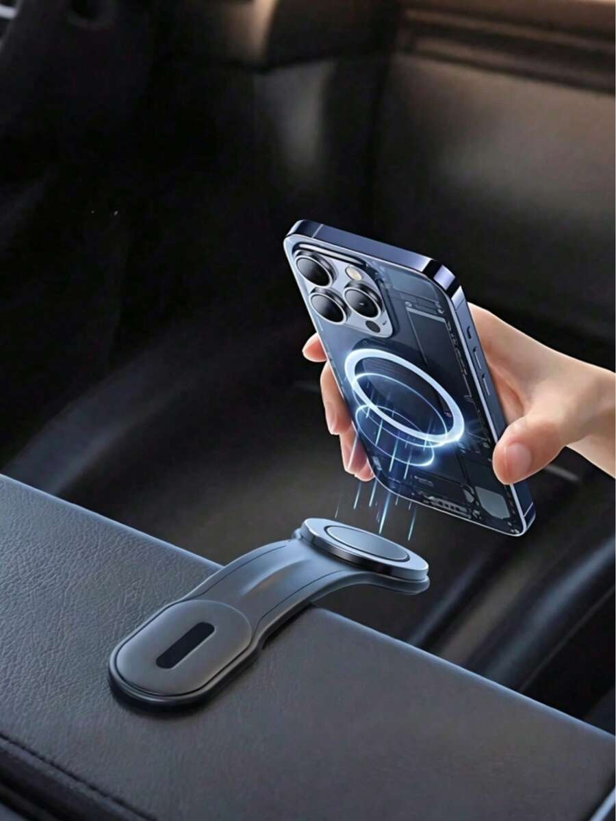 彈性磁吸車用手機支架 - 可調節鋁合金支臂、360°旋轉、塑膠設計可自訂視角、無需固定安裝、防刮耐衝擊、相容 iPhone 及所有智慧型手機