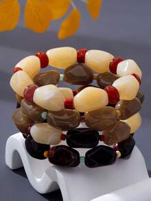 1 chiếc/4 chiếc vòng tay hạt đính thủ công phong cách Bohemian, vòng tay xếp chồng nhiều lớp bất đối xứng phong cách nghỉ dưỡng, phụ kiện đi biển cá nhân hóa tinh tế - vòng tay đính hạt - Xem 3