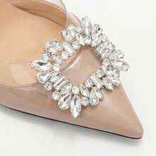 Geeyea Women's Rhinestone Slingback Heels, Pointed High Heels, Stiletto High Heels. Elegant Crystal Buckle Design. Party, Wedding, Evening Dress Shoes,Aprico - 杏色 - 查看 4