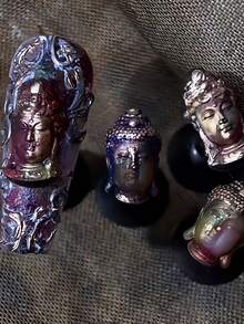 1個中式佛頭、祈禱珠、財神、蓮花與牡丹、法器3D浮雕美甲大尺寸矽膠美甲模具 - 無色 - 查看 7
