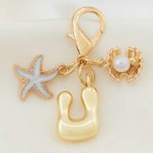 1pc Ocean Series Starfish Shell 26 Letters Keychain, Suitable For Bag Accessories, Lanyard With ID Holder, Car Decor, Bag Pendant, Couple Keychain, Perfect Gift For Vacation Season - Multicolor - View 23