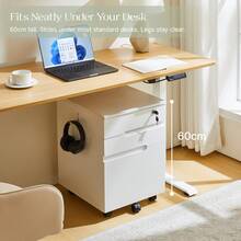 CLIPOP Mobile Filing Cabinet 3 Drawers With Lock And Wheels, Under Desk Lockable File Cabinet With Suspension File Hanging Rails For A4/Letter/Legal, Anti-Tilt Office Unit - White - View 4