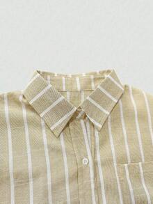 Casual Versatile Striped Collar Design Button Cuff Cotton Linen Shirt, New Style Suitable For Autumn, Summer, Vacation Outings For Women Spring - Khaki - View 8