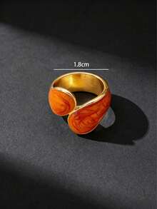 1pc Elegant Minimalist Vintage Classic Handmade Drip Oil Orange Geometric Women's Ring, Bright Passionate Summer Style - Orange - View 6