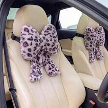 2 Pcs Car Neck Pillow Plush Bow Headrest Pillow Pink Leopard Seat Neck Support Accessories For Driving Travel - Pink - View 15