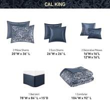 Elegant 8/24 Pieces Bed In A Bag Bedding Comforter Set,Faux Silk Comforter Jacquard Paisley Design Matching Curtains (8 Pieces Exclude Windows Panels),All-Season Essentials Home Textile For Queen-King-California King Size,Christmas Thanks Giving Gift - Navy-8 Pieces - 查看 5