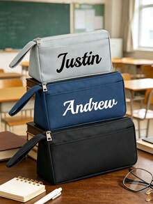 Initial Letter Text Pencil Case, Suitable For Office Customized Handle Label, Student Storage Bag With Handle, Compact Pencil Holder Box, Fashionable Name Tag,Back To School Season - Multicolor - View 4