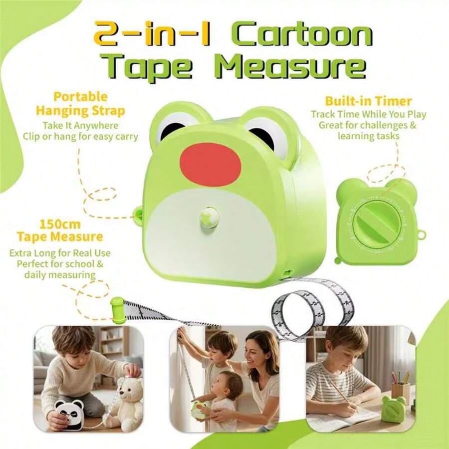 Children's Cartoon Tape Measure Alarm Clock 2-In-1 Educational Toy, Portable Multi-Function Soft Ruler Timer Teaching Aid, Parent-Child Interactive Fun Educational Early Learning Game, Suitable For Boys And Girls 3 Years Old And Above Birthday Gift, Christmas Gift - Multicolor - View 1