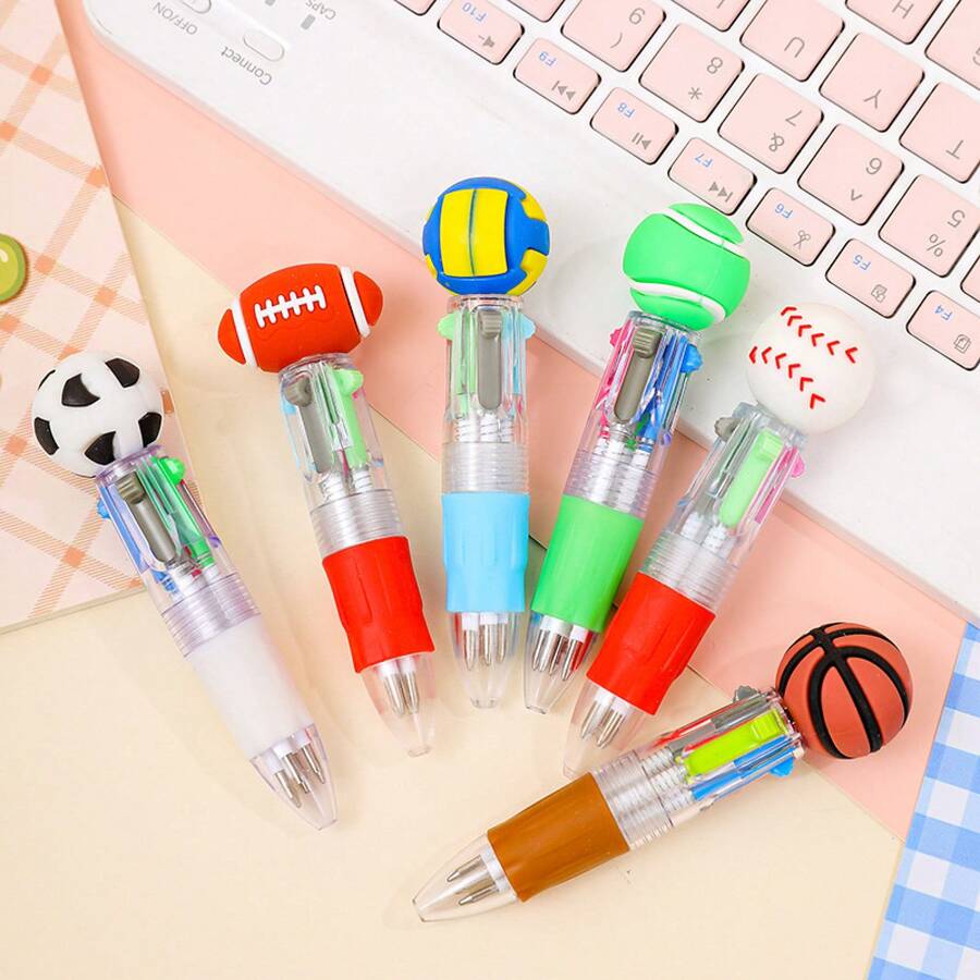 6pcs Cute Cartoon 4 Color Retractable Ballpoint Pen Mini Kawaii Design 4 In 1 Multicolor Smooth Writing Oil Pen For Teens Gift Reward Back To School Supplies School Prize Student Learning Stationery - Spherical Four-color Pen - View 1