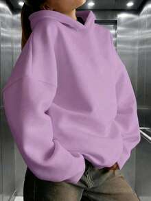 Minimalist Style Women's Comfortable Loose Long Solid Color Sweatshirt Sweatshirt, Suitable For Winter And Spring, Essential For Daily Wear, Office And Leisure Casual - Lilac Purple - View 1