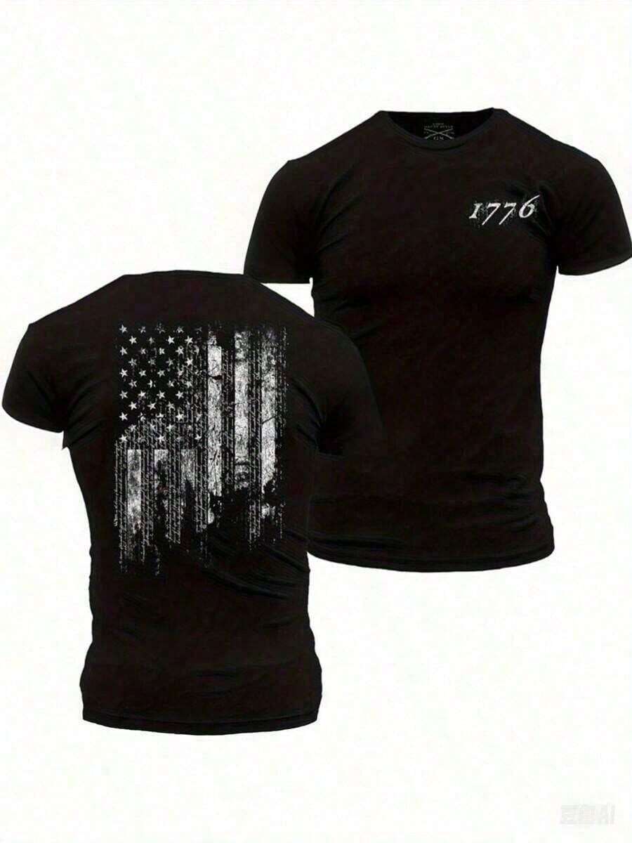 Grunt Style 1776 Flag T-Shirts For Men, Men's Clothing - 黑色 - 查看 1