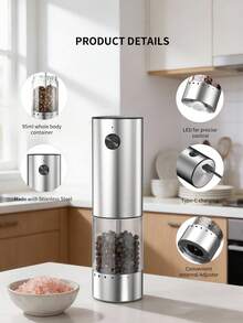 CLITON Premium Electric Salt Pepper Grinder Kitchen Cooking Tool, Perfect Holiday Gift, Aluminum & Stainless Steel Two Materials, 3 Sets Single/Double/Storage Base, External Adjustable Grind Size, Type-C Rechargeable, LED Light Lights Up When Grinding - Multicolor - View 5