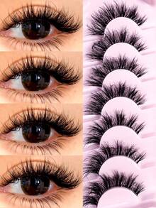 New 7 Pairs Transparent False Eyelashes, Faux Mink Cat Eye Lashes, Natural 8D Fluffy Curly Thick False Eyelashes, Makeup Travel Essentials - 交叉款 - 查看 1