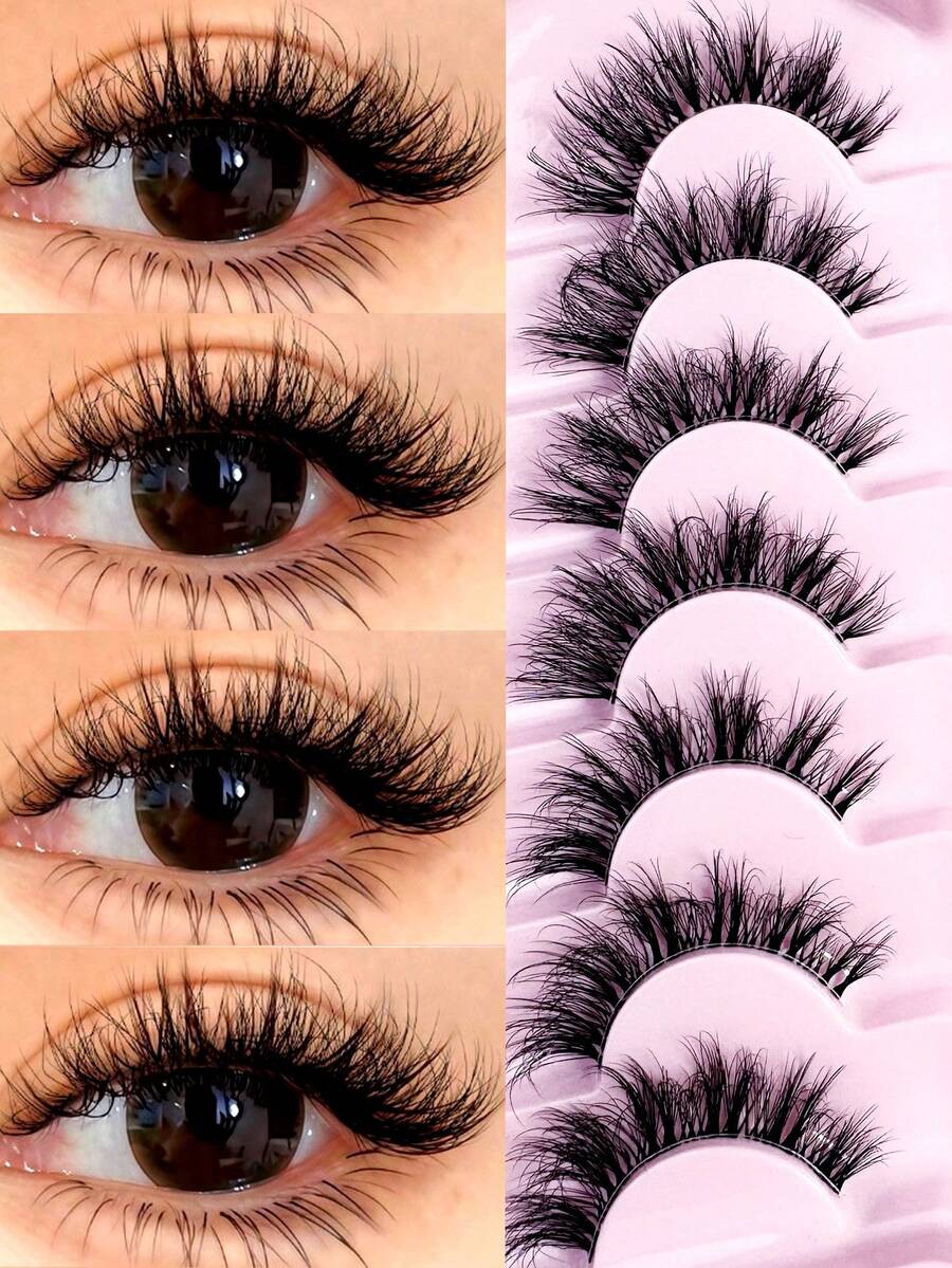 New 7 Pairs Transparent False Eyelashes, Faux Mink Cat Eye Lashes, Natural 8D Fluffy Curly Thick False Eyelashes, Makeup Travel Essentials - 交叉款 - 查看 1