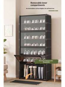 1pc (42cm/16.53in) Wide Flip-Cover Dust-Proof Shoe Cabinet, Multi-Layer Optional, Compartment Storage Box, No-Assembly Home Organizer Rack, Suitable For Small Apartments - Black - View 2