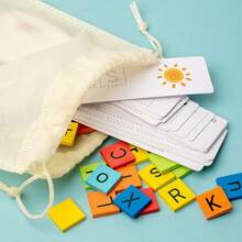 1 Set Wooden Letter Spelling Board Game, Picture-To-Word English Literacy Learning Toy For Toddlers, Letter Matching Hand-Eye Coordination Training Educational Tool - Multicolor - View 4