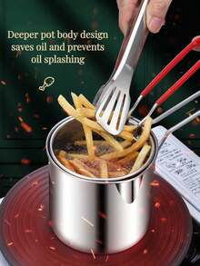 1pc Stainless Steel Frying Pan With Strainer, Small Household Oil Pot, Mini Frying Pan Suitable For Induction Cooker, Micro Frying Pan For Frying Fries, Chicken, Rice, Cauliflower, Chicken Nuggets And Other Ingredients, Convenient And Practical Small Frying Pan - View 4