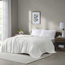 Luxury Cotton Blanket 1 PC Classic Basket Weave Bed Blanket Soft Cozy Lightweight All Season Throw For Bed Couch Sofa Queen King - 奶油 - 查看 1
