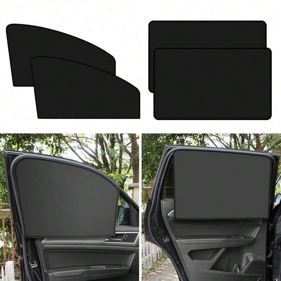 Easypie Selection 2件/4件裝 磁吸式汽車遮陽簾，適用前窗、後窗與側窗，適合轎車與貨車，防紫外線隱私遮陽簾，女性適用（黑色）