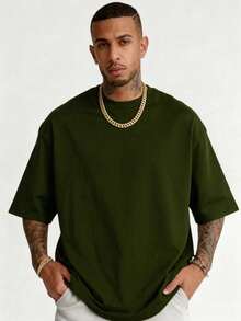 Men's Plus Size Short Sleeve, Casual Fashion Multi-Purpose Rose Pattern Crew Neck T-Shirt, Summer Style - Army Green - View 2