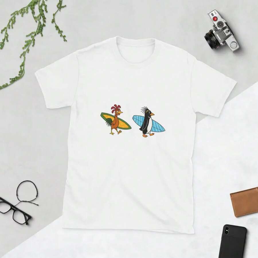 Joe And Cody Surfing T-Shirt: Unisex Beach Tee - White - View 1