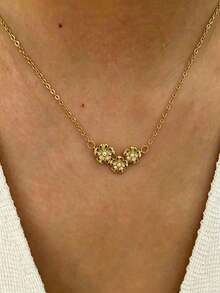 1pc Stainless Steel Waterproof Non-Fading Cute Gentle Rose Flower Necklace Choker Chain Suitable For Women's Daily Wear - Three Flower Necklaces - View 6