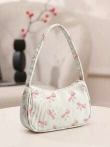 1pc Underarm Bag, Ultra-Lightweight & Convenient, Versatile & Practical Animal/Bow Pattern Printed Corduroy Underarm Bag, Soft Casual Daily Handbag, 2026 Teen Fashionable & Beautiful Casual Daily Handbag, With Zipper, Suitable For Boys And Girls - Multicolor - View 12