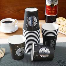 10pcs/20pcs Black & Silver Disco Party Paper Cups, Disco Ball Beverage Cups, Bachelorette Party Cups, Suitable For Disco, Wedding Party, Picnic, Travel, Bridal Shower, 70s, 80s, 90s Party Supplies - Black - View 6