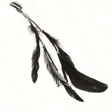 1pc Artificial Feather Bohemian Style Hair Clip, Tassel Design With Snap Button, Adds Bohemian Vibe To Women's Daily Hairstyle - Khaki - View 9
