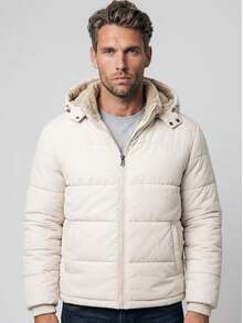 Men's Thermal Waterproof Lined Jacket With Hood, Winter Coat For Cold Weather - 米色 - 查看 1