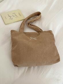 Corduroy Solid Color Shoulder Tote Bag - Khaki - View 9