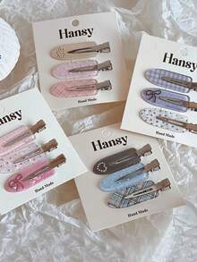 6pcs/Set Plaid Heart-Shaped Rhinestone Hair Clips, Cute No-Crease Bangs Side Hair Clips, Sweet Women's Daily Hairstyle Decoration Hair Accessories Set (No Card Packaging) - Multicolor - View 3