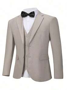 Plus Size 5 Pcs Men's Suit Tuxedo Vest Pants Tie Bowtie Lapel Collar Flap Pockets For Commuting Daily Wearing Party Various Occasions - Champagne - View 3
