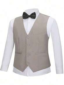Plus Size 5 Pcs Men's Suit Tuxedo Vest Pants Tie Bowtie Lapel Collar Flap Pockets For Commuting Daily Wearing Party Various Occasions - Champagne - View 4