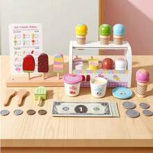 1 Set Wooden Pretend Play Ice Cream Cart Toy, Baby Cone Ice Cream & Popsicle Role Play Early Education Educational Toy Set - Multicolor - View 2