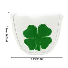 Lucky Four-Leaf Clover Theme Golf Putter Headcover, White And Green Color Block 3D Embroidery Craft, Fresh And Auspicious Appearance, Golf Accessory - White - View 2