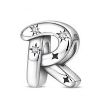1pc S925 Sterling Silver 26 English Alphabet Bead, Original Rhinestone Star 3D Design, Versatile Spacer Bead Accessory, Compatible With Bracelets And Necklaces, Customizable Initial, Showcases Personalized Style, Meets Handmade Crafting And Daily Wear Needs - Silver - View 16