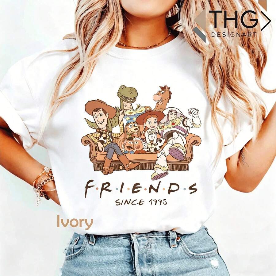 Disney Toy Story Shirt, Women's Kid Shirt Style, Buzz Lightyear Woody Jessie Design, Best Friends Trip 1995, Retro 90s Disney Tee - White - View 1