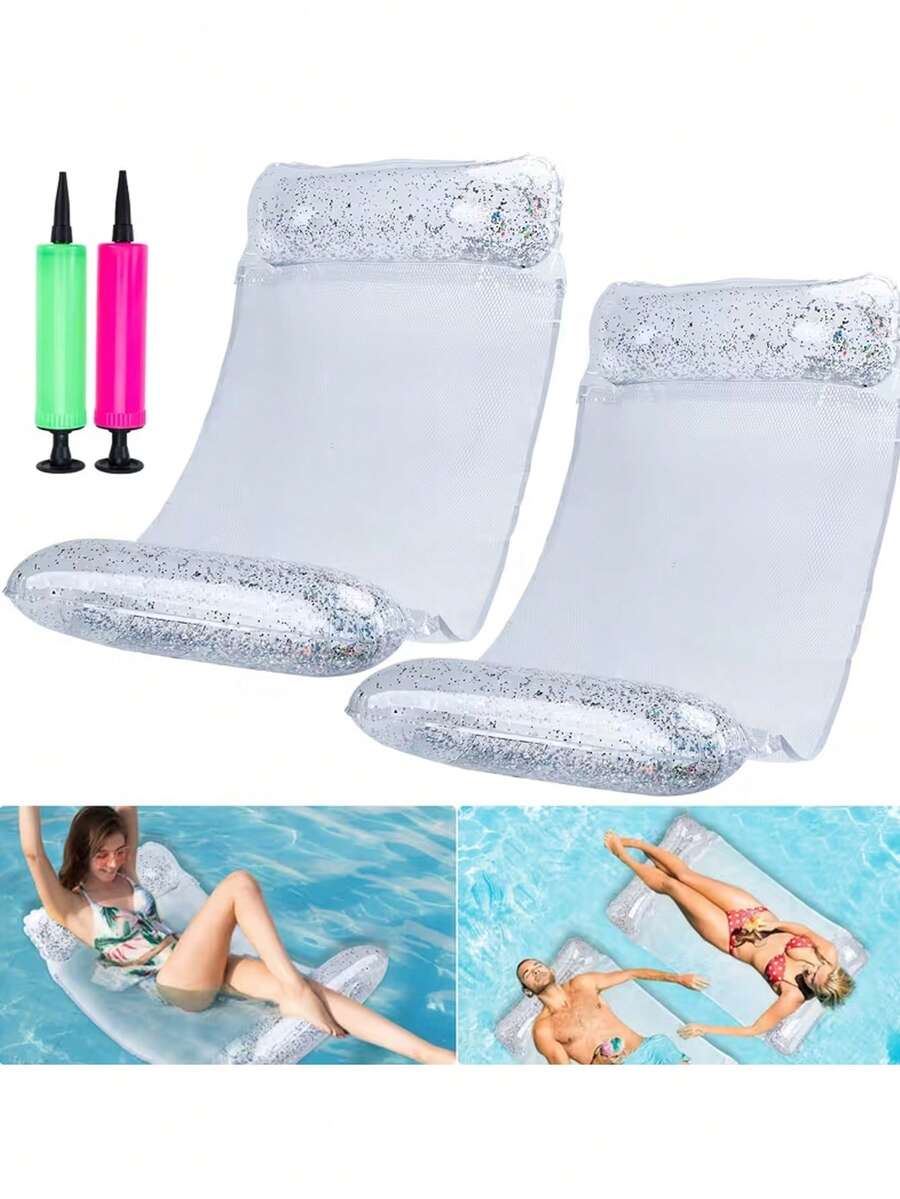 Adult Inflatable Pool Product, Glitter Water Hammock Pool Float, Beach Vacation Pool Float, Suitable For Pool Party, Lake, Outdoor, Beach, Theme Party, Birthday Party, Family Gathering - One Size Fits All - View 1