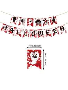 15pcs/Set Halloween Bloodstain Bunting, Scary Halloween Ceiling And Fireplace Decoration Banner, Spooky Halloween Party Decoration Bunting, Holiday Decoration Home Decor Garland - Multiple Styles - View 9